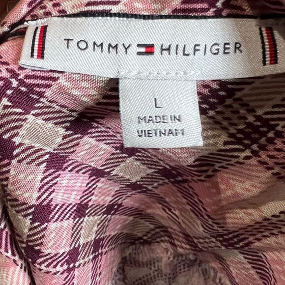 Tommy Hilfiger Long sleeve pink plaid button down top size large NWOT - Picture 5 of 6
